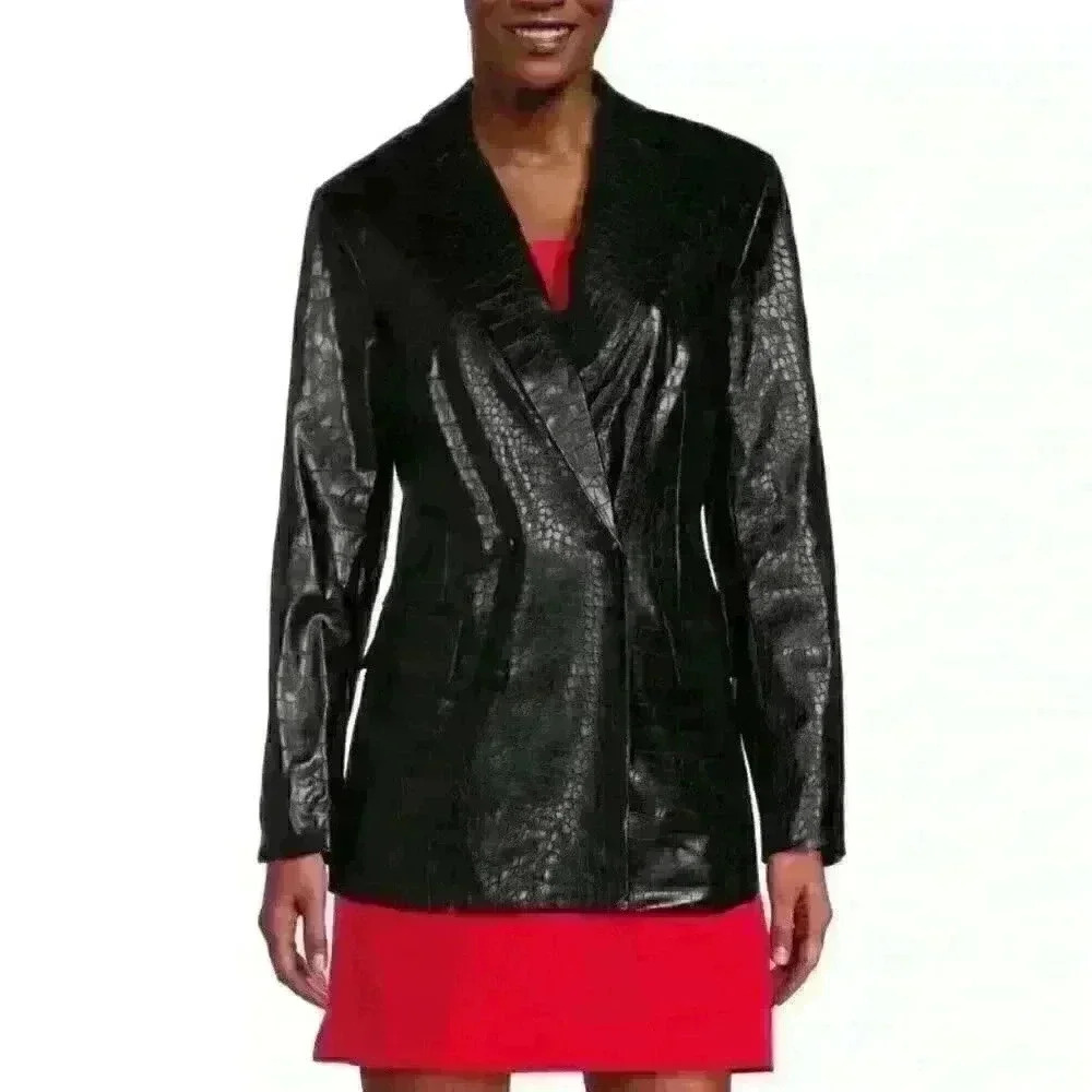 Sam Edelman Women's XL Braellynn Embossed Faux Leather Blazer • Reg Price $179